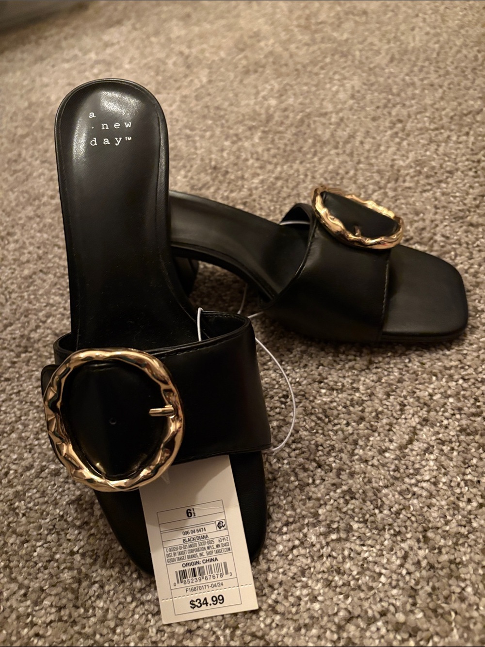 a new day Black Slide Mules with Gold Buckle